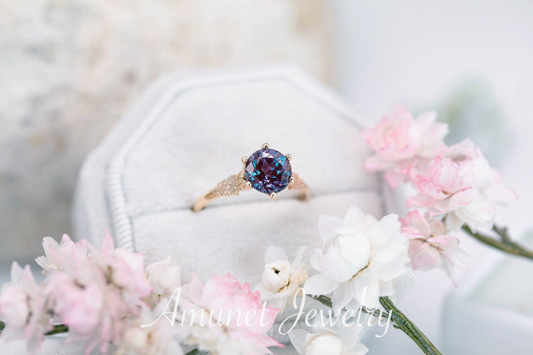 Chatham solitaire alexandrite engagement ring,  alexandrite engagement ring. - Amunet Jewelry
