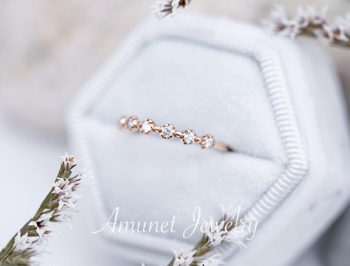 Stackable engagement wedding band,diamond ring, engagement ring,unique wedding band. - Amunet Jewelry