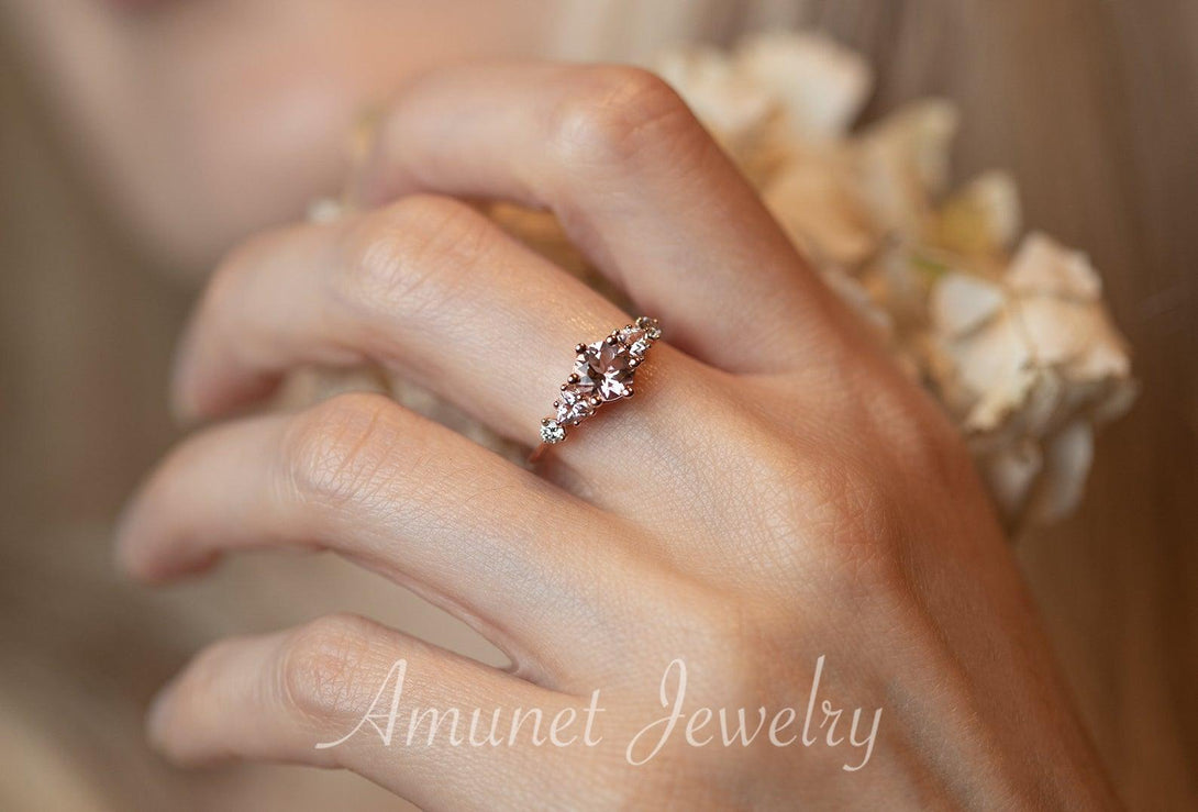 Lovely pink morganite engagement ring,diamond ring,cluster ring,wedding ring. - Amunet Jewelry