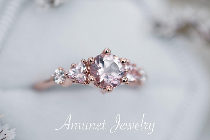 Lovely pink morganite engagement ring,diamond ring,cluster ring,wedding ring. - Amunet Jewelry