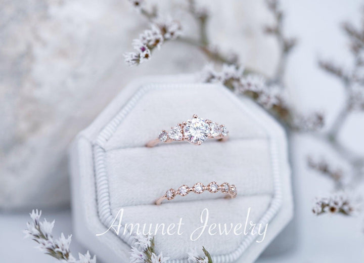 Stackable engagement wedding band,diamond ring, engagement ring,unique wedding band. - Amunet Jewelry