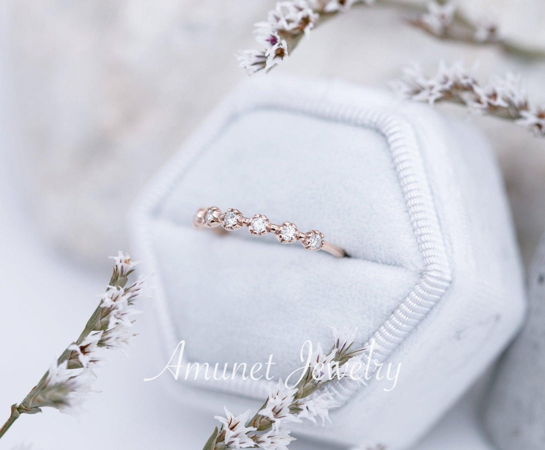 Stackable engagement wedding band,diamond ring, engagement ring,unique wedding band. - Amunet Jewelry