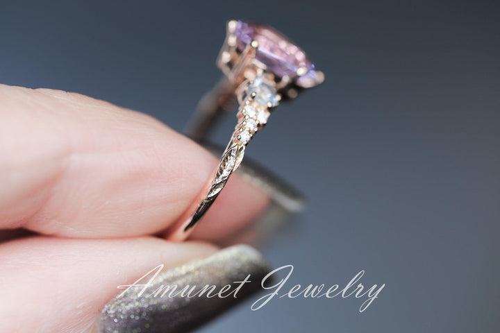 Lavender sapphire ring,Ceylon sapphire ring, pear sapphire ring, diamond ring, engagement ring,unique ring. - Amunet Jewelry