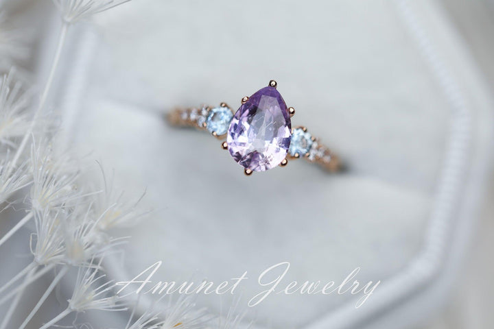 Lavender sapphire ring,Ceylon sapphire ring, pear sapphire ring, diamond ring, engagement ring,unique ring. - Amunet Jewelry