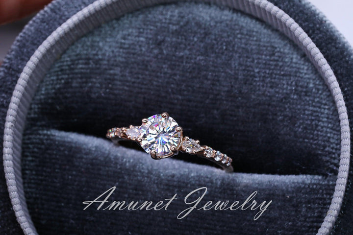 Charles & Colvard moissanite engagement ring with a lovely round stone, moissanite ring, engagement ring, unique ring - Amunet Jewelry