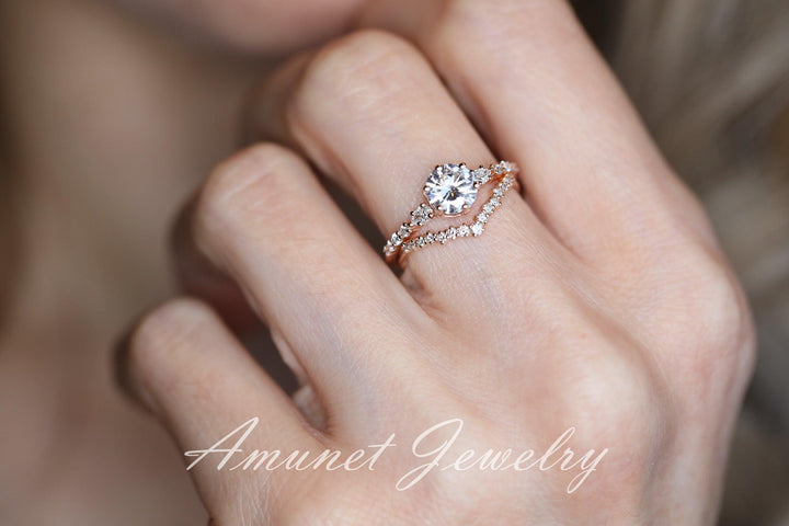 Charles & Colvard moissanite engagement ring with a lovely round stone, moissanite ring, engagement ring, unique ring - Amunet Jewelry