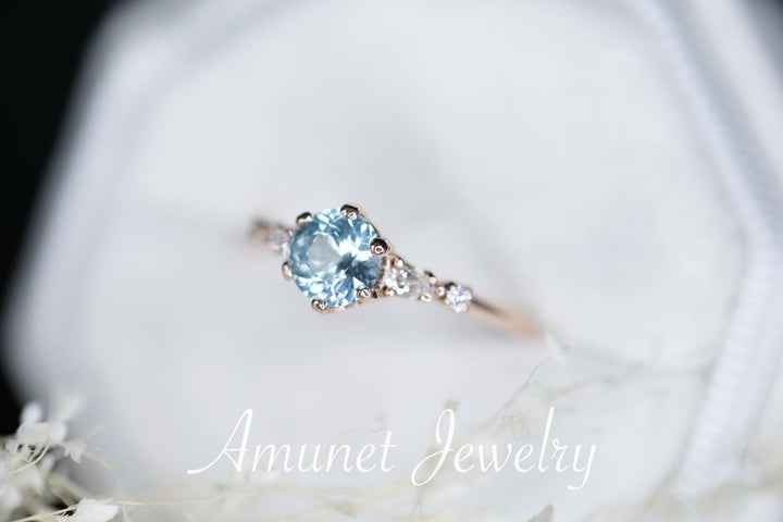 Montana Sapphire ring,sapphire engagement ring, blue sapphire cluster ring,unique ring. - Amunet Jewelry