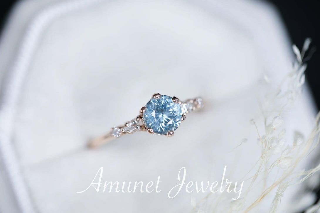 Montana Sapphire ring,sapphire engagement ring, blue sapphire cluster ring,unique ring. - Amunet Jewelry