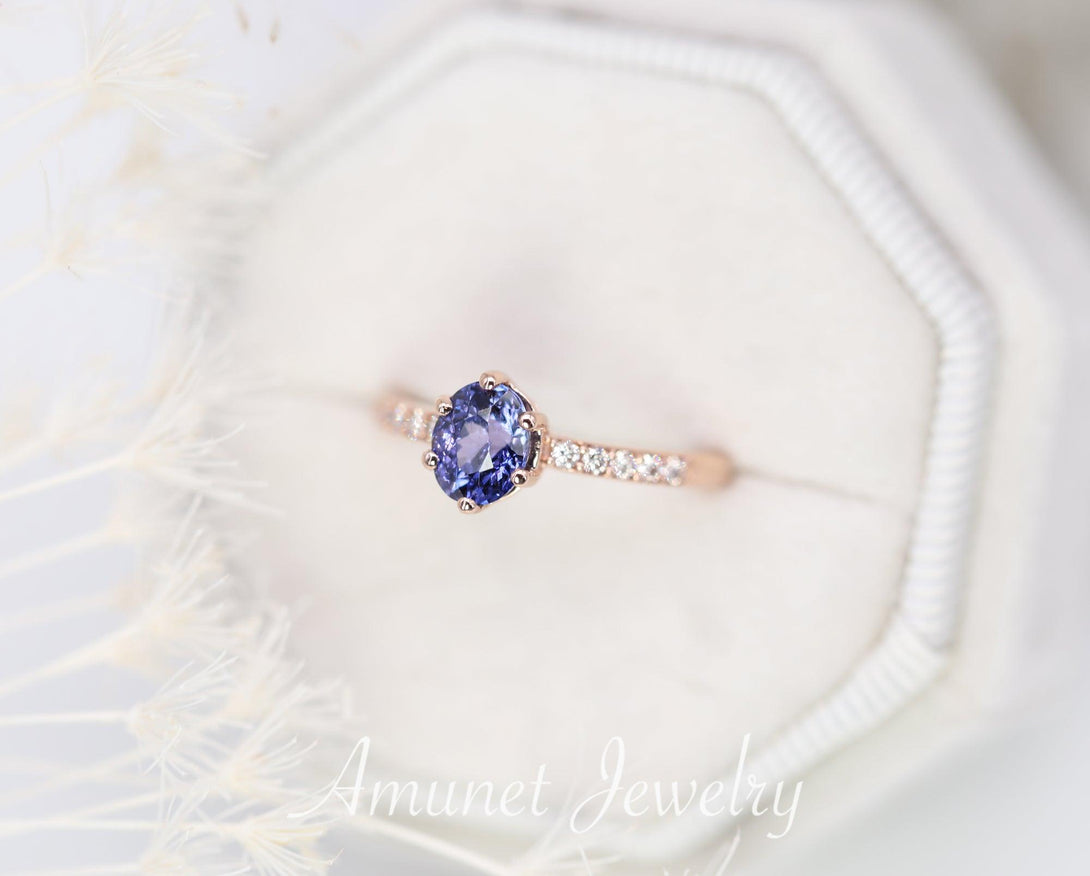 Engagement ring with purple blue Sapphire 1.15 Carat oval shape, sapphire ring, engagement ring, natural sapphire ring - Amunet Jewelry