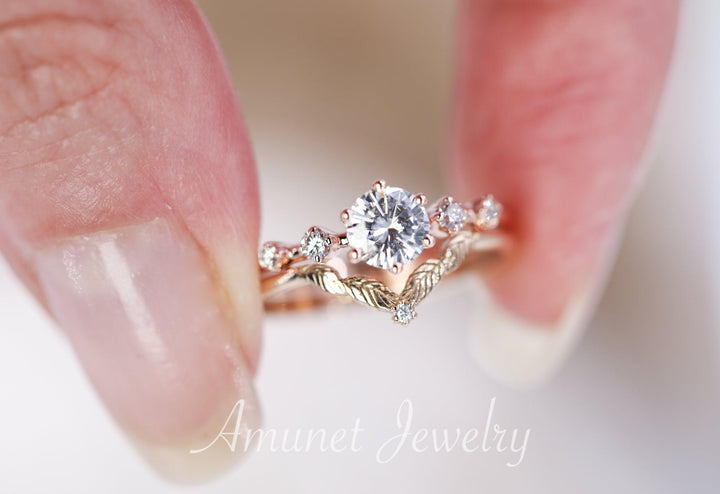 Charles & Colvard moissanite engagement ring with a lovely round stone, moissanite ring, engagement ring - Amunet Jewelry