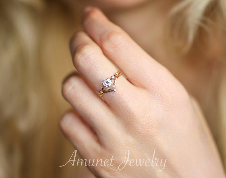 Charles & Colvard moissanite engagement ring with a lovely round stone, moissanite ring, engagement ring - Amunet Jewelry