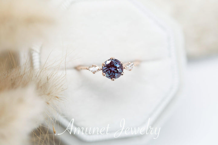 Engagement ring with Chatham alexandrite centre stone, alexandrite ring, engagement ring, - Amunet Jewelry