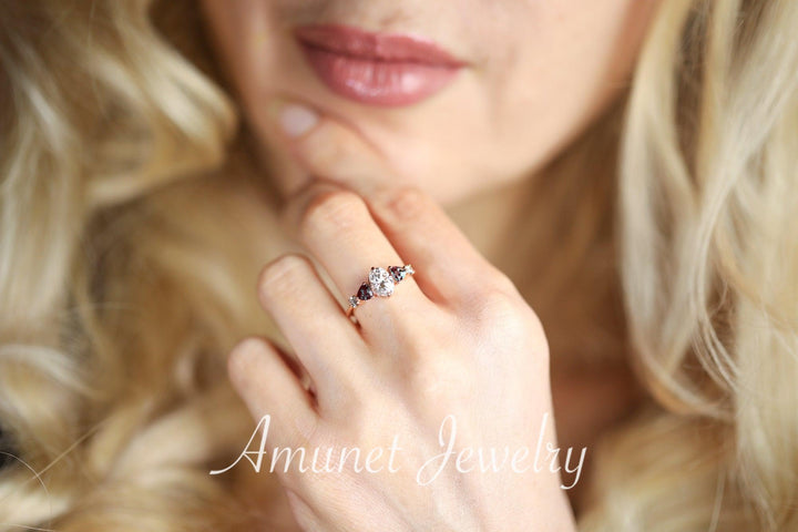 Engagement ring with Charles & Colvard moissanite and Chatham alexandrite - Amunet Jewelry