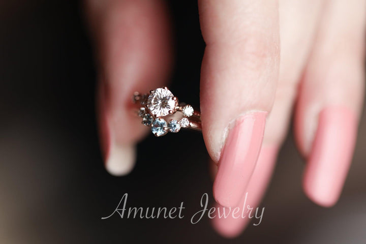 Montana sapphire wedding band, sapphire wedding band , engagement ring, diamond ring,teal sapphire. - Amunet Jewelry
