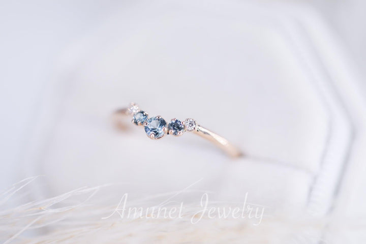 Montana sapphire wedding band, sapphire wedding band , engagement ring, diamond ring,teal sapphire. - Amunet Jewelry