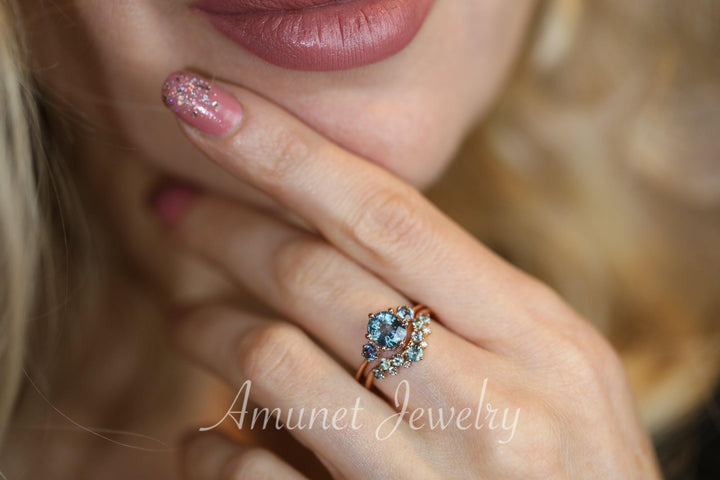 Montana sapphire wedding band, sapphire wedding band, sapphire ring, engagement ring, diamond ring - Amunet Jewelry