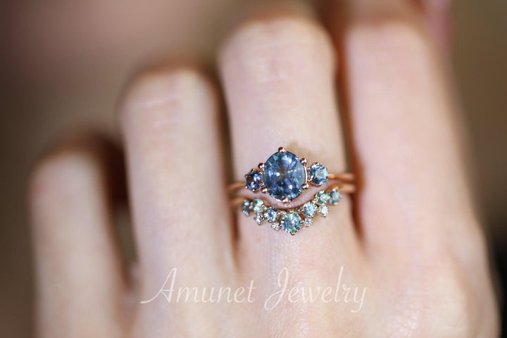 Montana sapphire wedding band, sapphire wedding band, sapphire ring, engagement ring, diamond ring - Amunet Jewelry