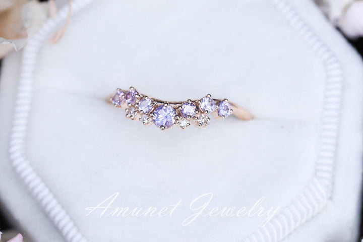 Lavender sapphire ring, sapphire wedding band , engagement ring, sapphire diamond ring, lavender sapphire. - Amunet Jewelry