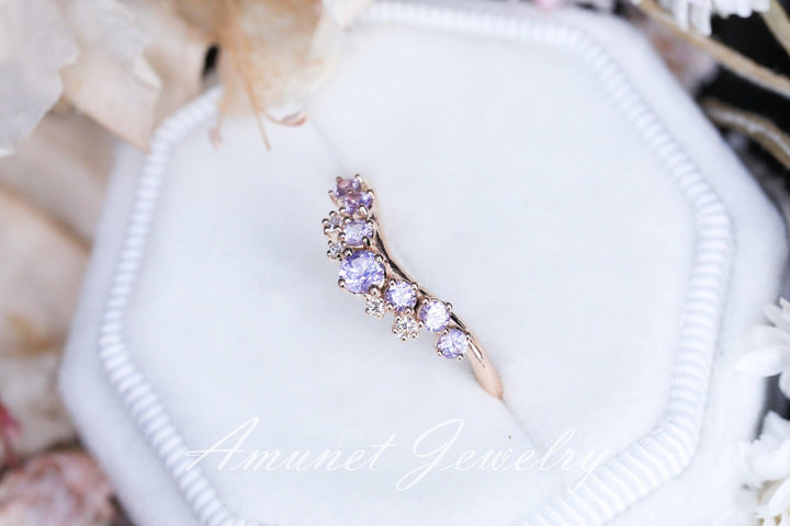 Lavender sapphire ring, sapphire wedding band , engagement ring, sapphire diamond ring, lavender sapphire. - Amunet Jewelry