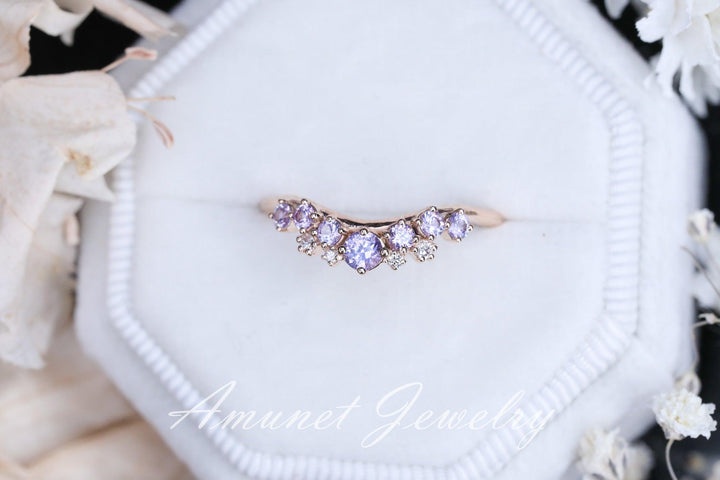 Lavender sapphire ring, sapphire wedding band , engagement ring, sapphire diamond ring, lavender sapphire. - Amunet Jewelry